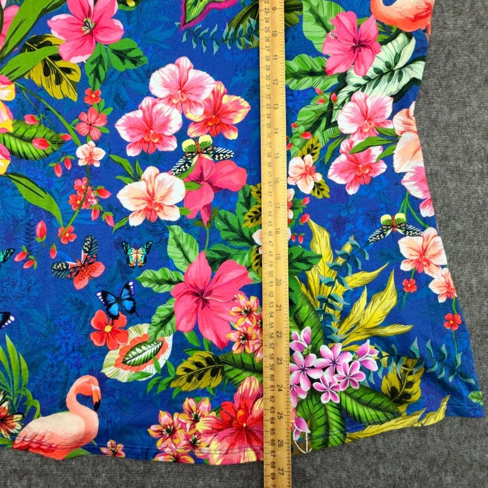 Johnny Was Tropical Flamingo Floral Pajama Set Blue Sleeveless Top Wide Leg Pant